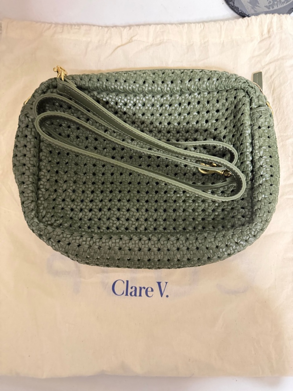 Clare V Woven Crossbody in Army Rattan